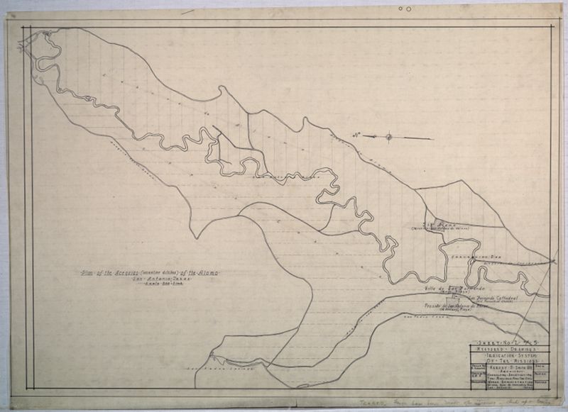 San Antonio Missions' irrigation systems: plan of the acequias (irrigation ditches) of the Mission San Antonio de Valero