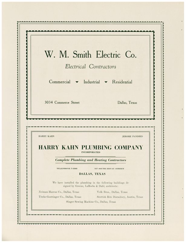 Selections from the work of Herbert M. Greene, La Roche and Dahl, Architects: advertisements for electrical contractor and plumbing company