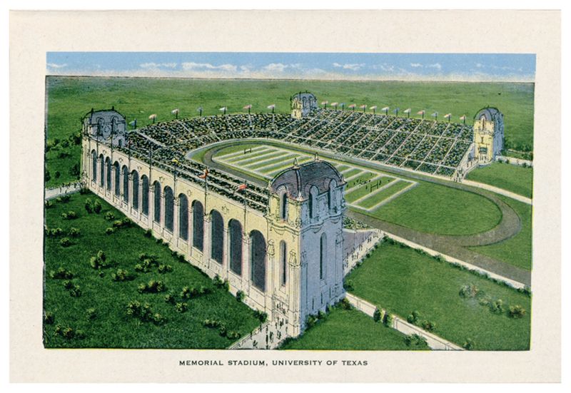 University of Texas at Austin. Stadium (Austin, Tex.): exterior view, southwest corner perspective