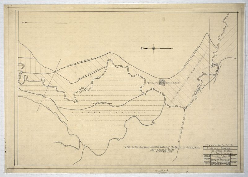 San Antonio Missions' irrigation systems: plan of the acequias (irrigation ditches) of the Mission Concepción