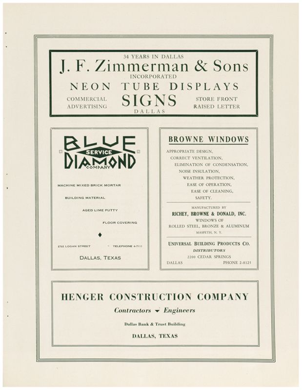 Selections from the work of Herbert M. Greene, La Roche and Dahl, Architects: advertisements for building materials, signage, and construction companies