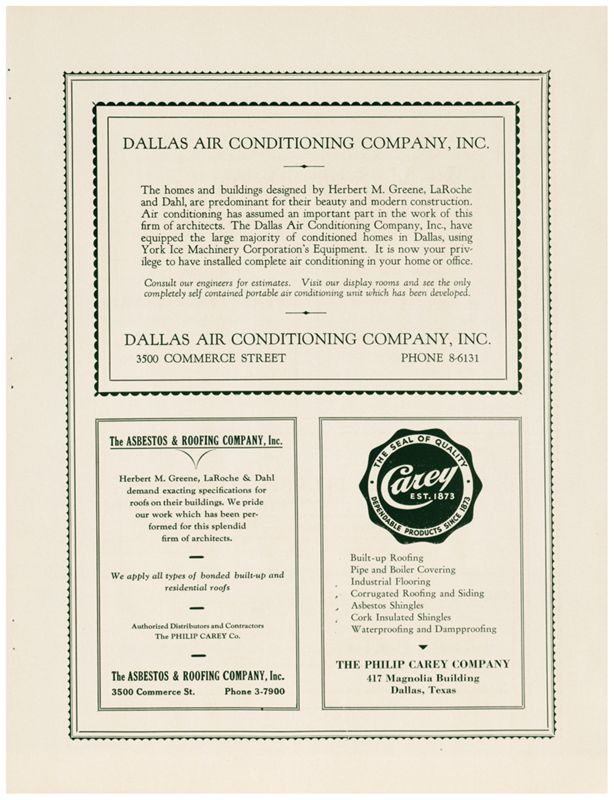 Selections from the work of Herbert M. Greene, La Roche and Dahl, Architects: advertisements for air conditioning, roofing, and asbestos companies