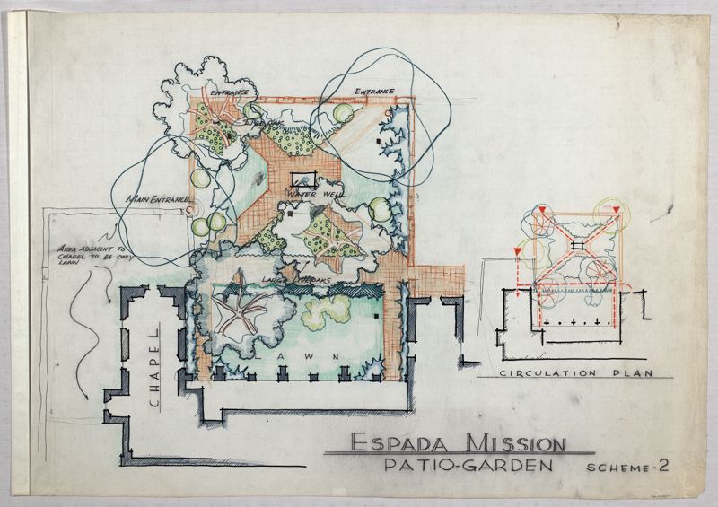 Mission San Francisco de la Espada: patio, circulation plan, scheme 2