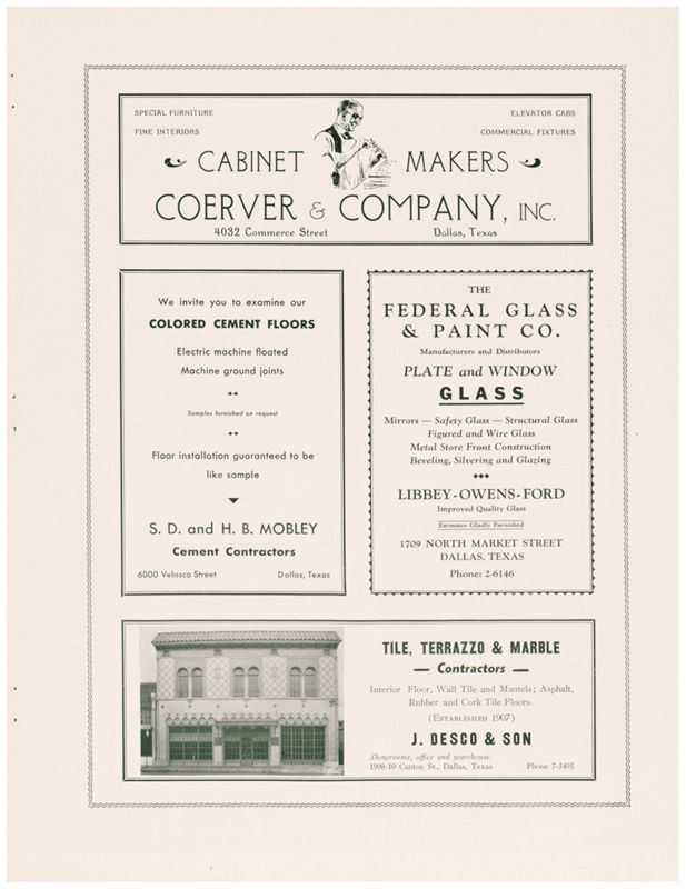 Selections from the work of Herbert M. Greene, La Roche and Dahl, Architects: advertisements for carpenters, contractors, and glass companies