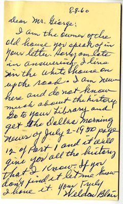 Randle-Turner House (Itasca): Letter from Weldon Blair to Eugene George