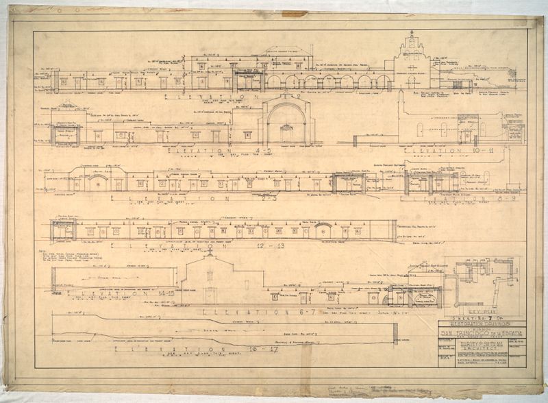 Mission San Francisco de la Espada: restoration drawings, elevations
