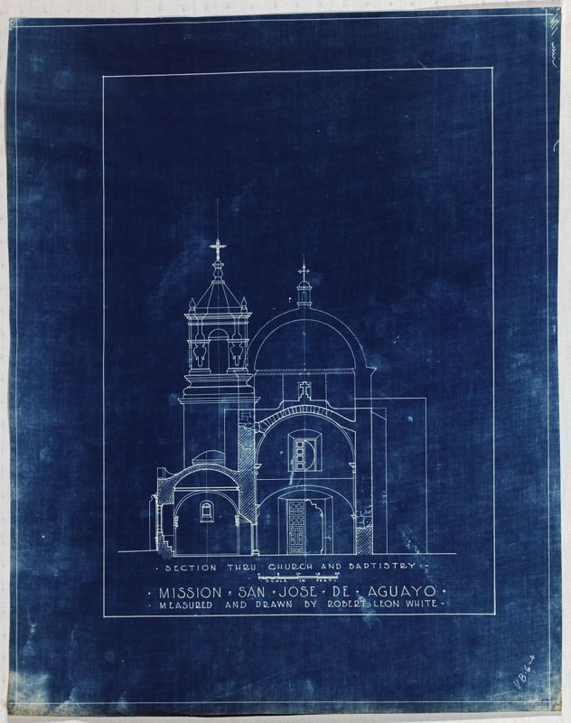 Mission San José y San Miguel de Aguayo: section, church and baptistry