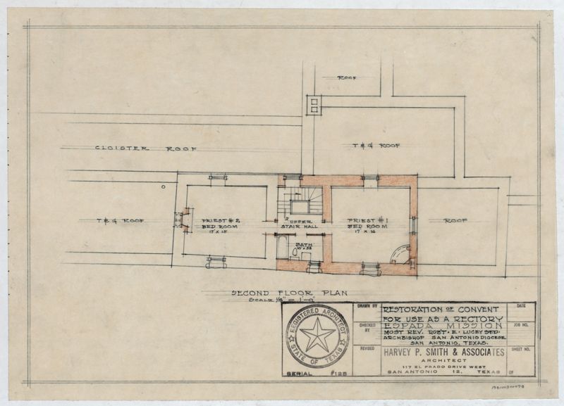 Mission San Francisco de la Espada: rectory, convent, restoration, second floor plan