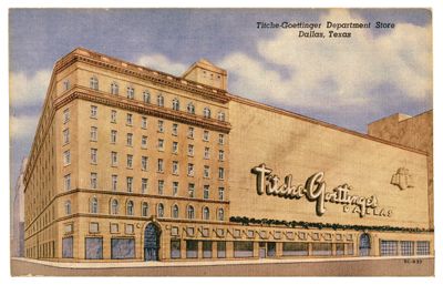 Titche-Goettinger Company Store Building (Dallas, Tex.): exterior view showing alteration to facade, corner perspective