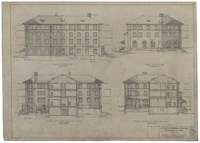 University of Texas at Austin. Littlefield Memorial Dormitory (Austin, Tex.): East and West elevations and cross sections