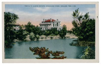A.T. and Rose Youree Lloyd Residence (Dallas, Tex.): exterior view from across the lake